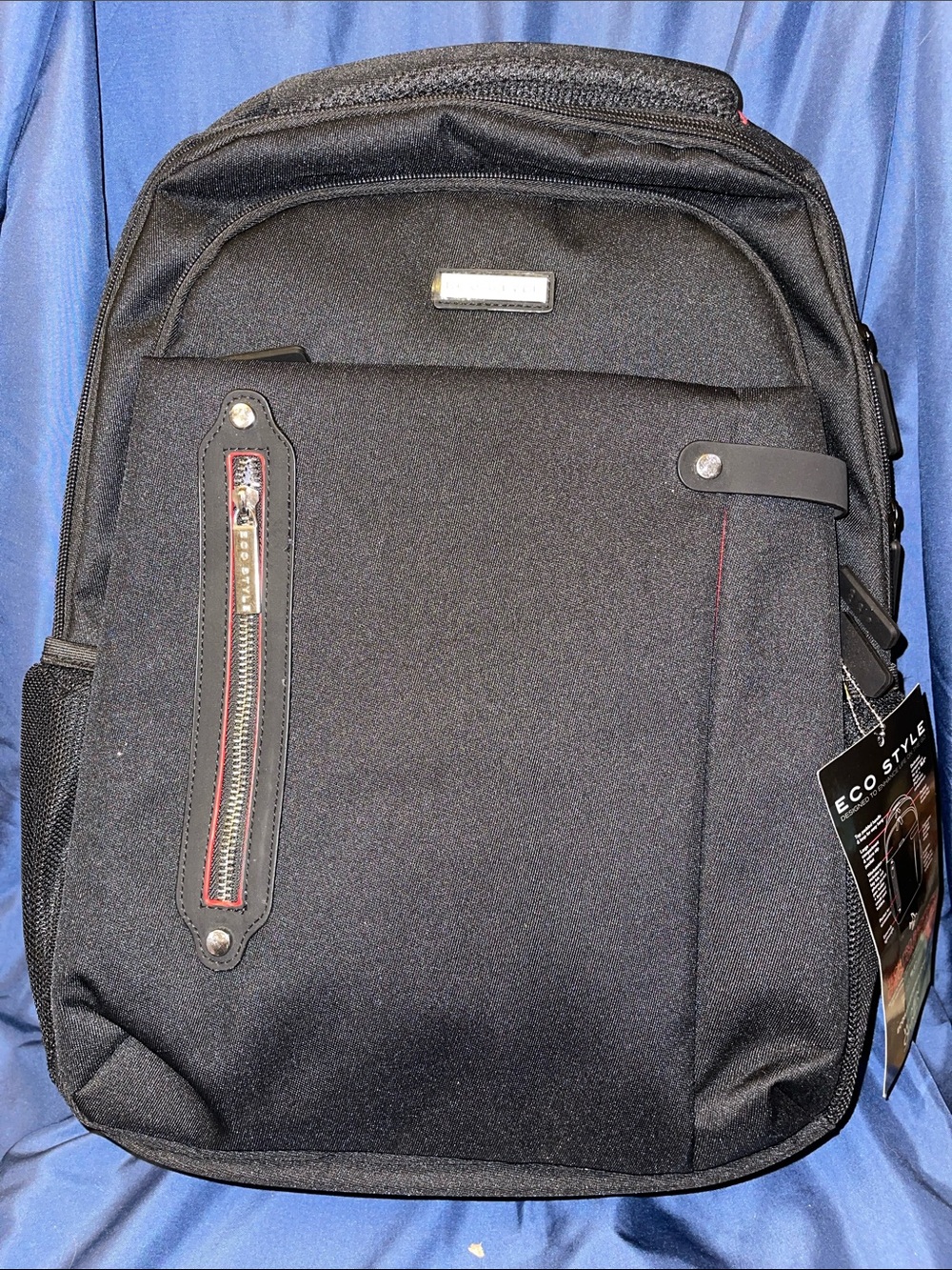Eco Style Tech Pro Black Backpack with Red Accent —
